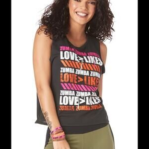 NEW Zumba SZ X-Small Love Over Likes Workout Tank Top Black
